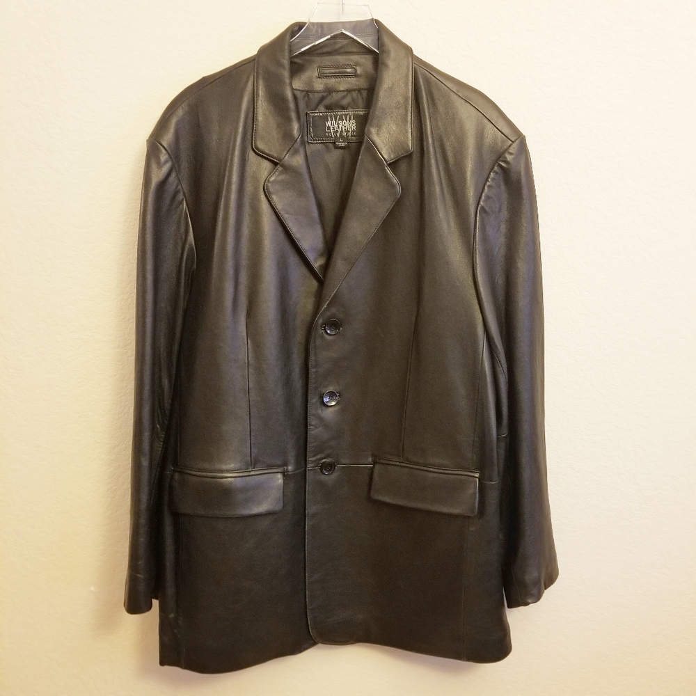 Wilsons Leather Jacket Black Topper Coat Sz Large